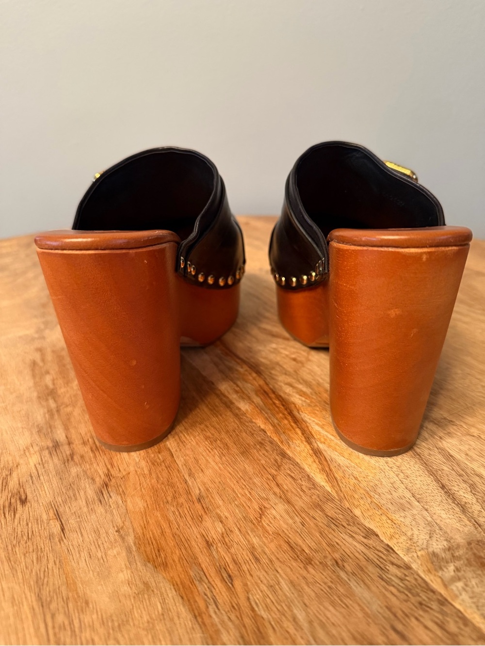 Chloe Black Leather Studded Wood-Platform Clogs - Picture 3 of 9